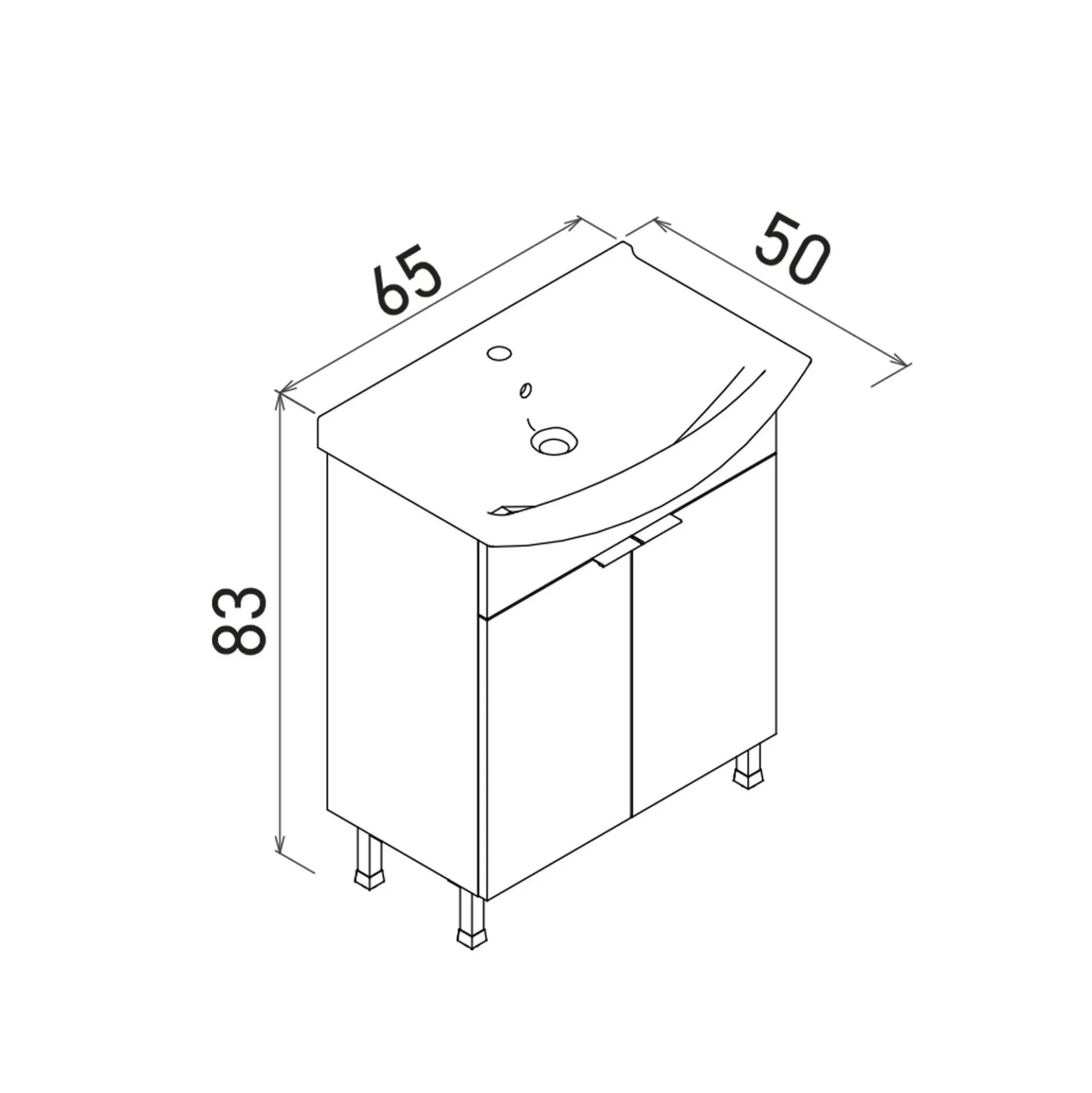 Meuble vasque salle de bains 65 cm décor chêne 2 portes UMI