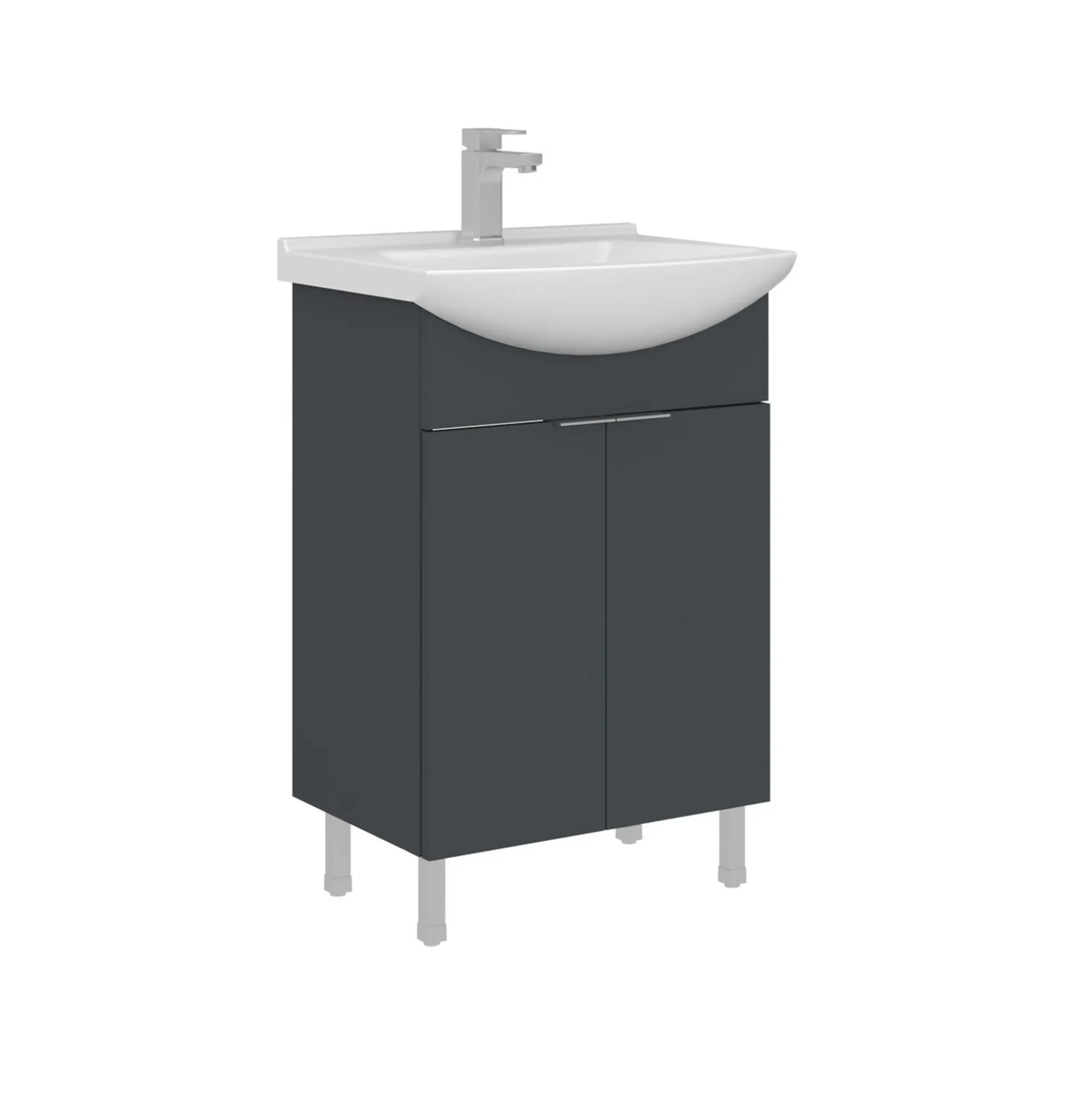 Meuble vasque salle de bains 55 cm anthracite 2 portes UMI
