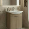 Meuble vasque salle de bains 55 cm décor chêne 2 portes UMI
