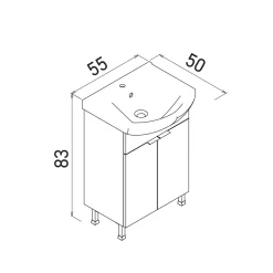 Meuble vasque salle de bains 55 cm décor chêne 2 portes UMI