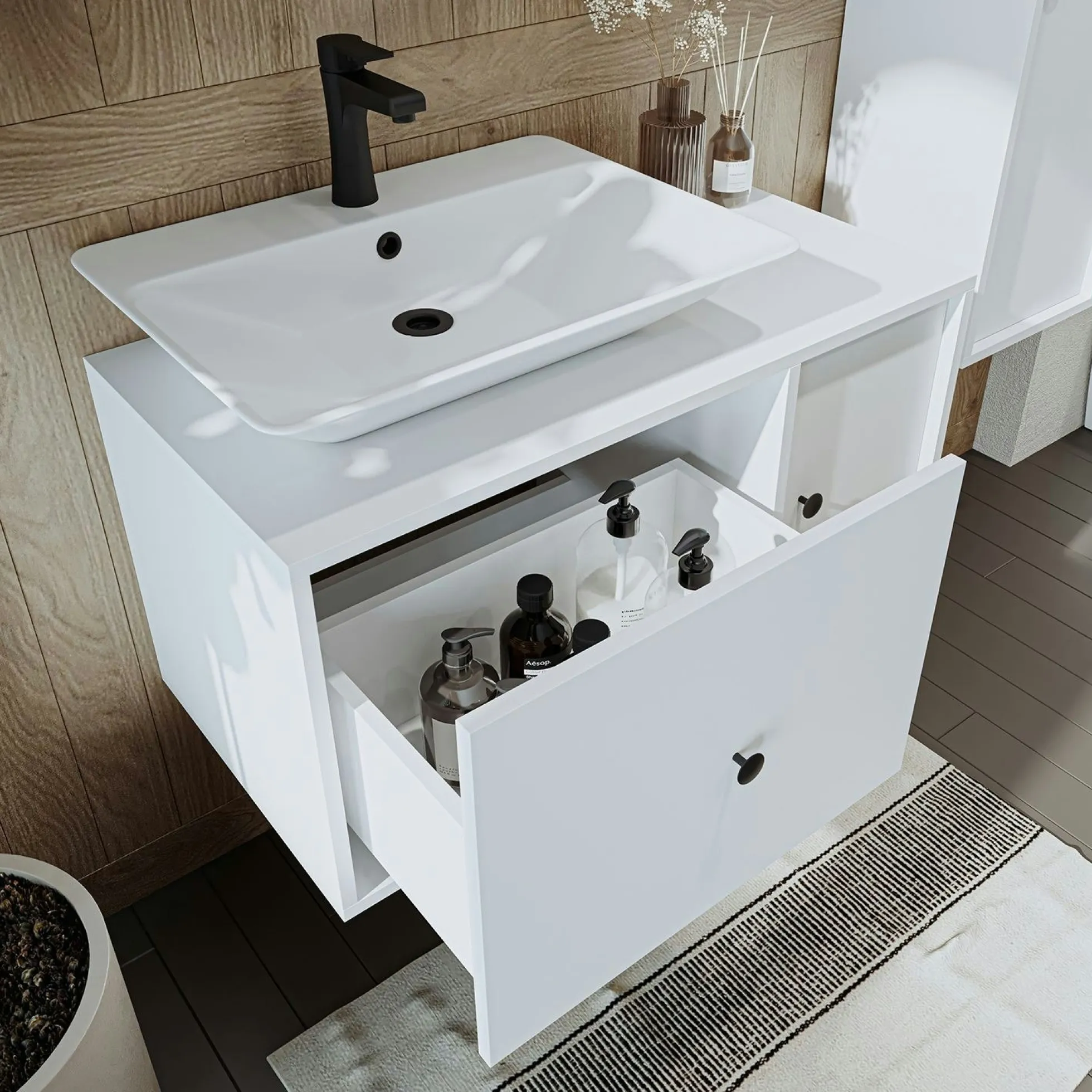 Meuble vasque suspendu blanc 1 porte 1 tiroir RIV