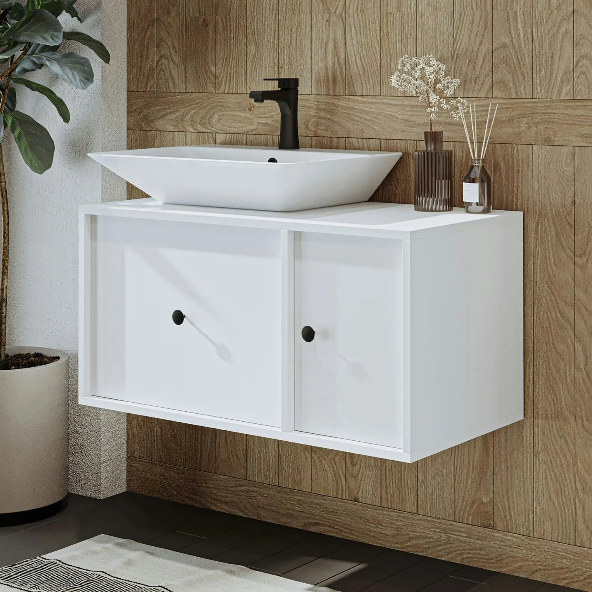 Meuble vasque suspendu blanc 1 porte 1 tiroir RIV