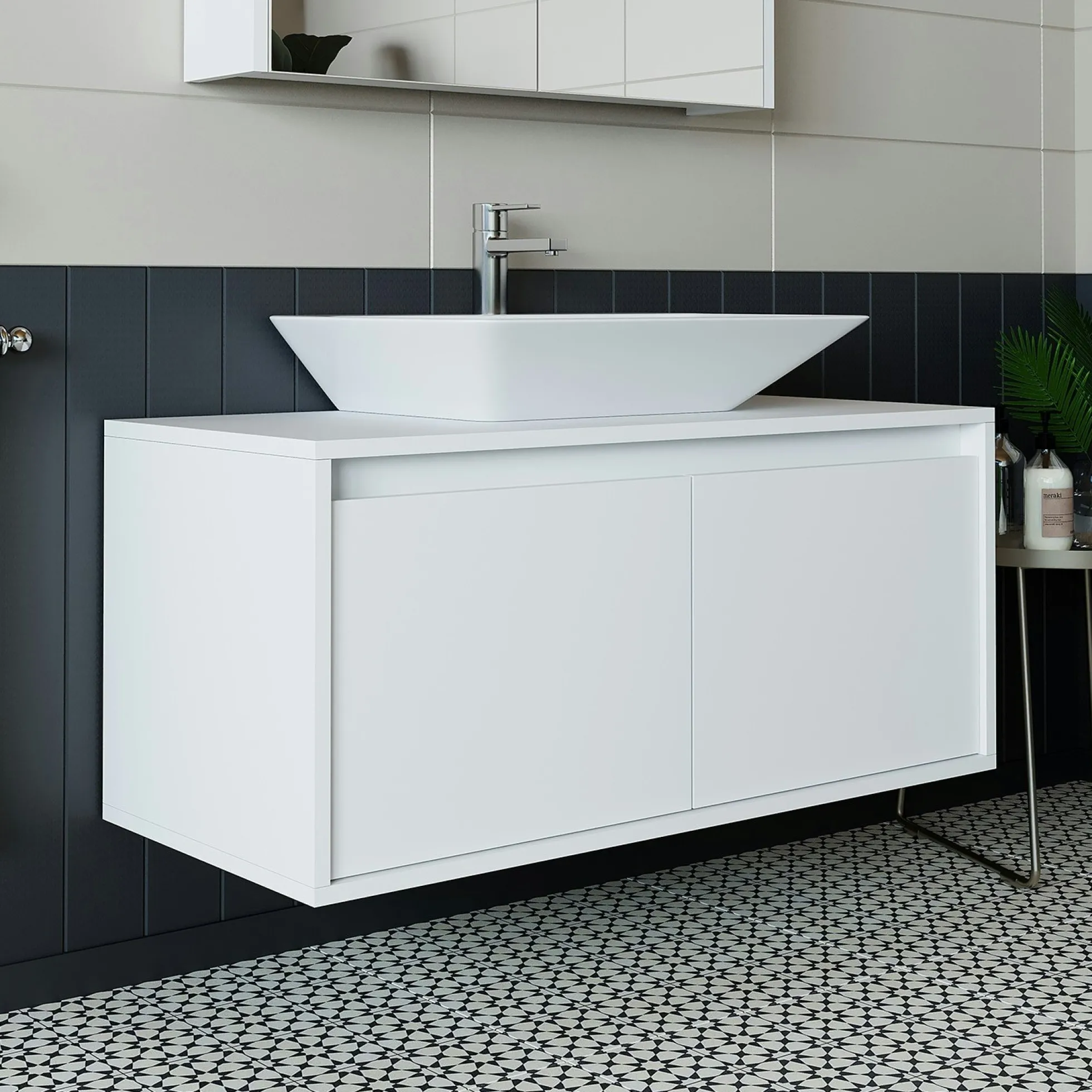 Meuble vasque suspendu blanc 2 portes FLOE