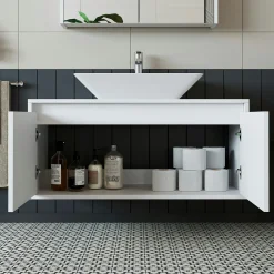 Meuble vasque suspendu blanc 2 portes FLOE