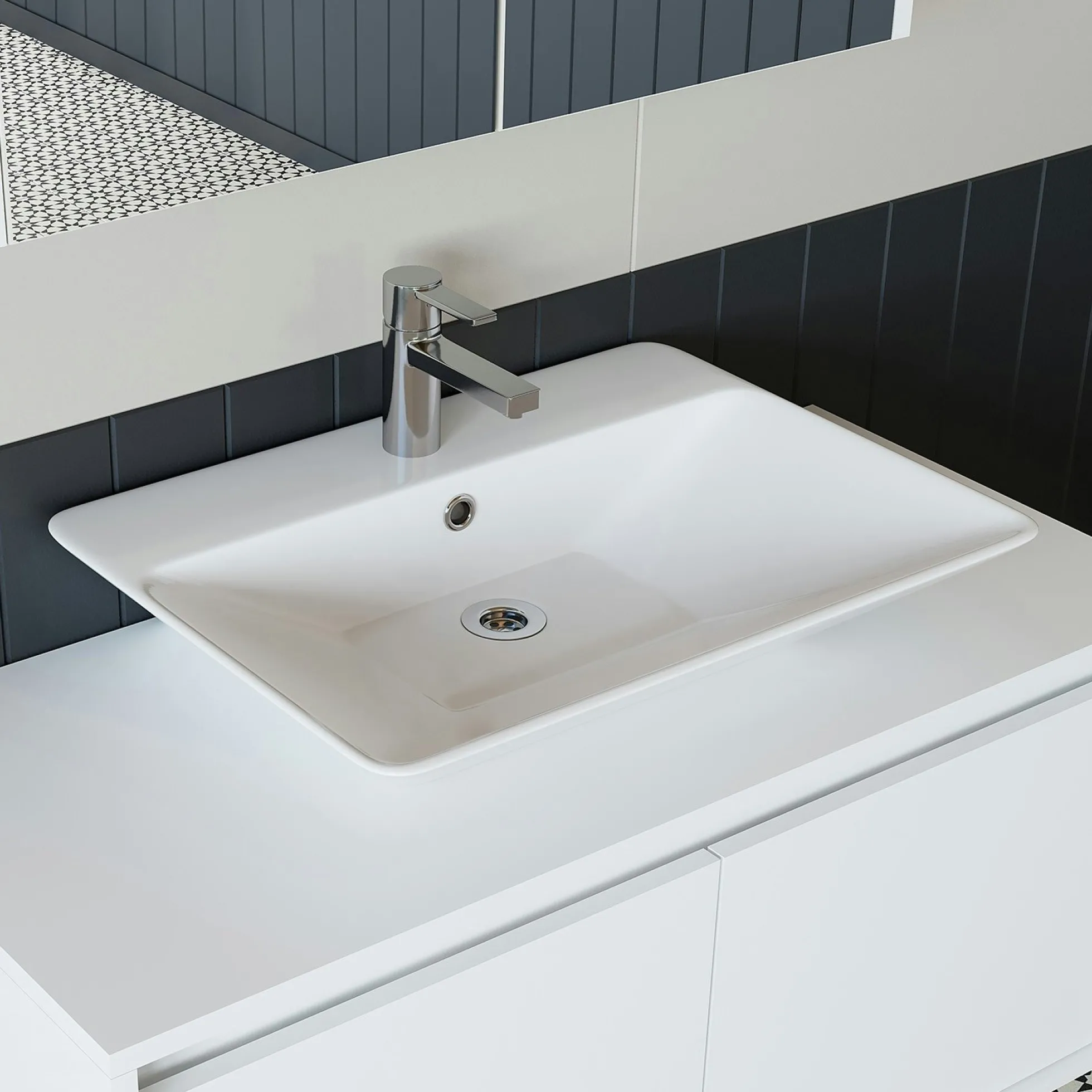 Meuble vasque suspendu blanc 2 portes FLOE