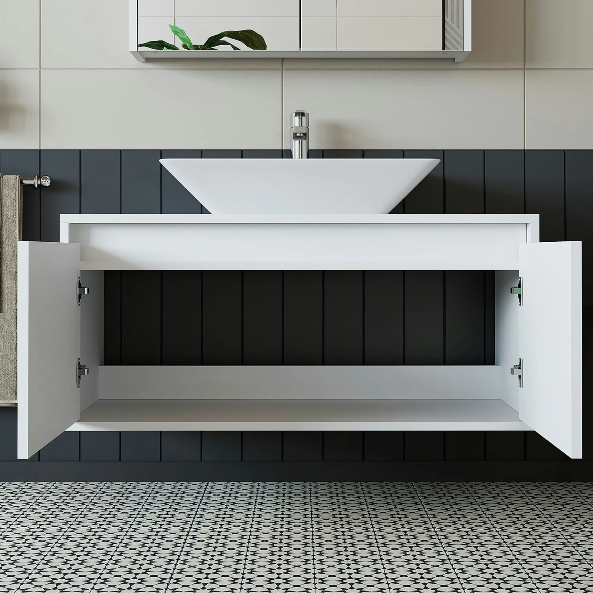 Meuble vasque suspendu blanc 2 portes FLOE
