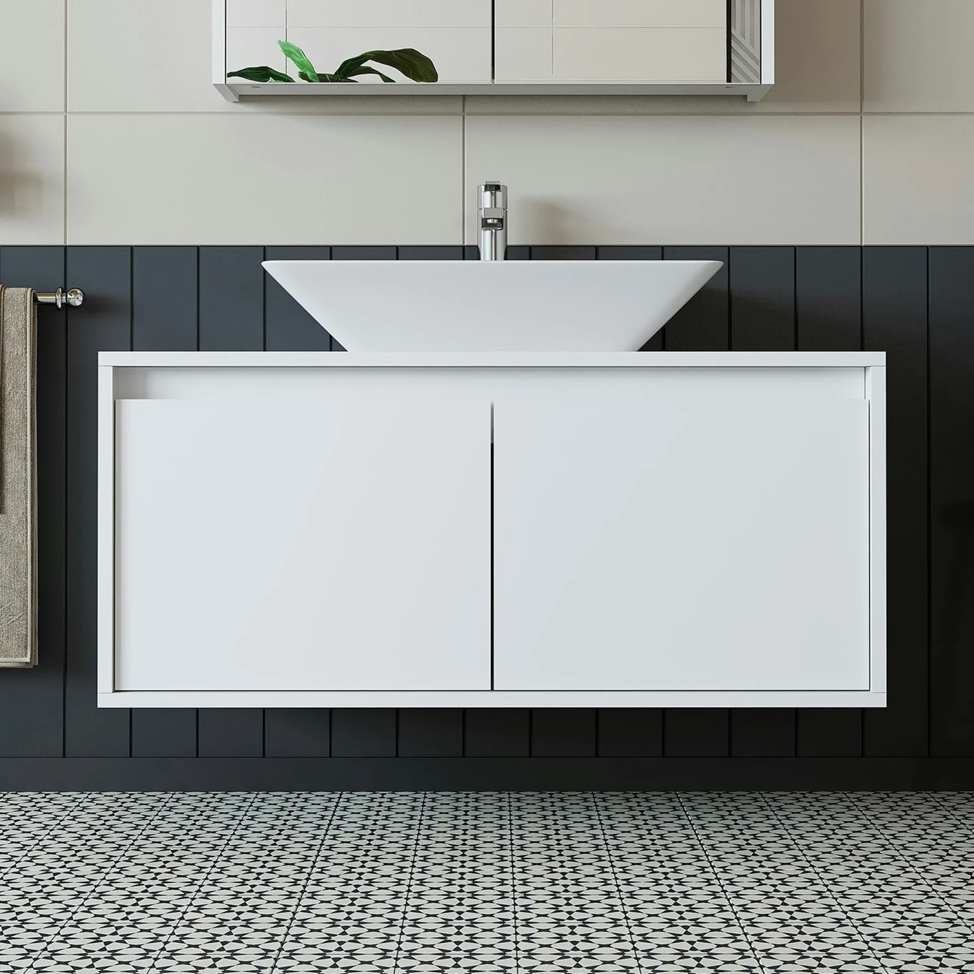 Meuble vasque suspendu blanc 2 portes FLOE