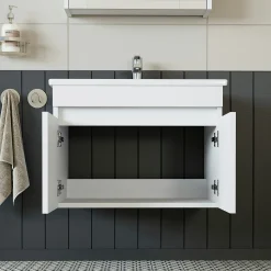 Meuble vasque suspendu blanc 65 cm 2 portes LAO