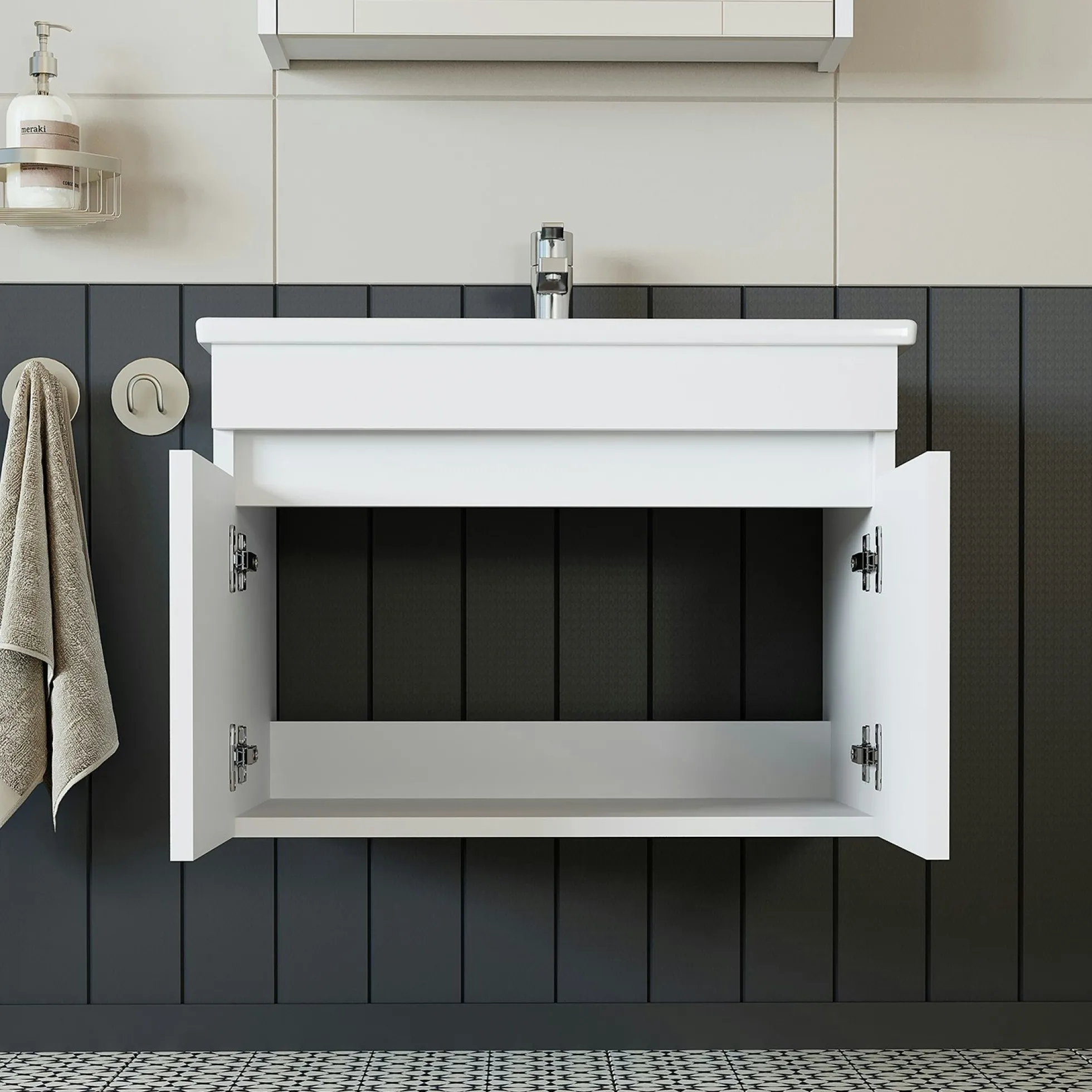 Meuble vasque suspendu blanc 65 cm 2 portes LAO