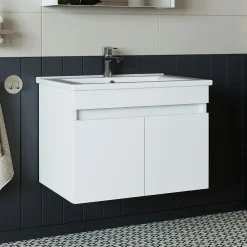 Meuble vasque suspendu blanc 65 cm 2 portes LAO