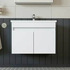 Meuble vasque suspendu blanc 65 cm 2 portes LAO