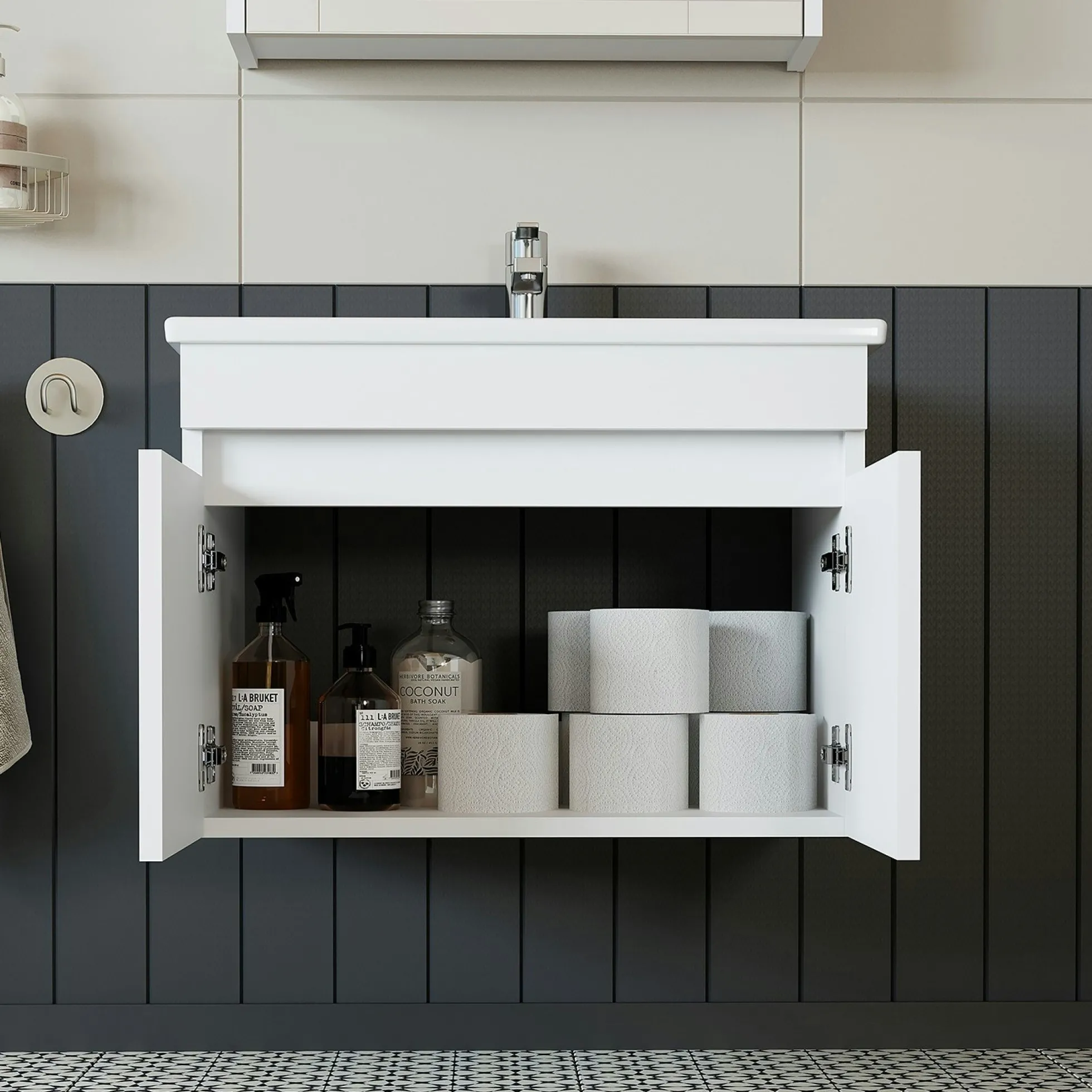 Meuble vasque suspendu blanc 65 cm 2 portes LAO