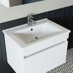 Meuble vasque suspendu blanc 65 cm 2 portes LAO