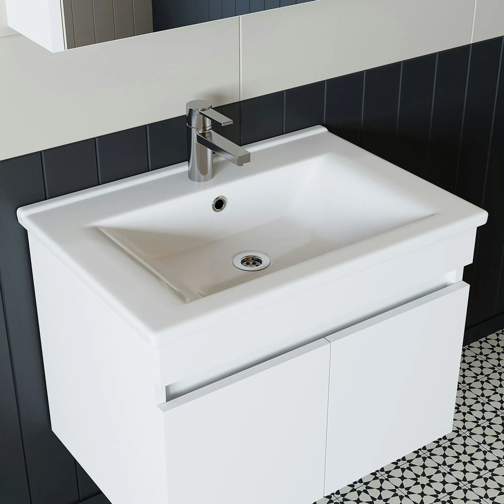 Meuble vasque suspendu blanc 65 cm 2 portes LAO