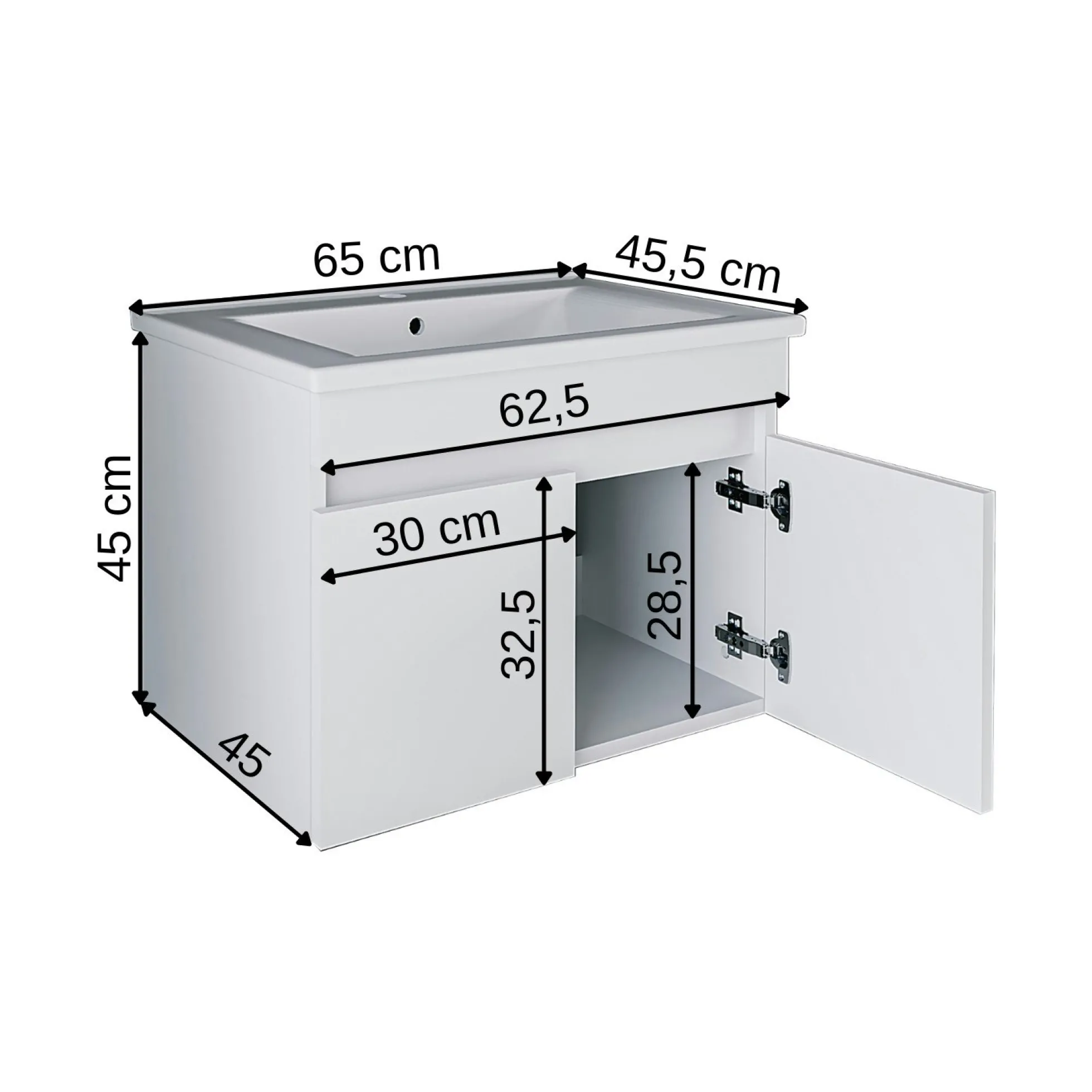 Meuble vasque suspendu blanc 65 cm 2 portes LAO