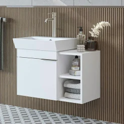 Meuble vasque suspendu blanc 1 porte 2 niches NORIA