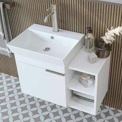 Meuble vasque suspendu blanc 1 porte 2 niches NORIA