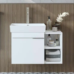 Meuble vasque suspendu blanc 1 porte 2 niches NORIA