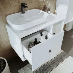 Meuble vasque suspendu blanc 1 tiroir 1 porte RILL