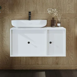 Meuble vasque suspendu blanc 1 tiroir 1 porte RILL