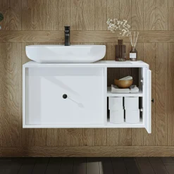 Meuble vasque suspendu blanc 1 tiroir 1 porte RILL