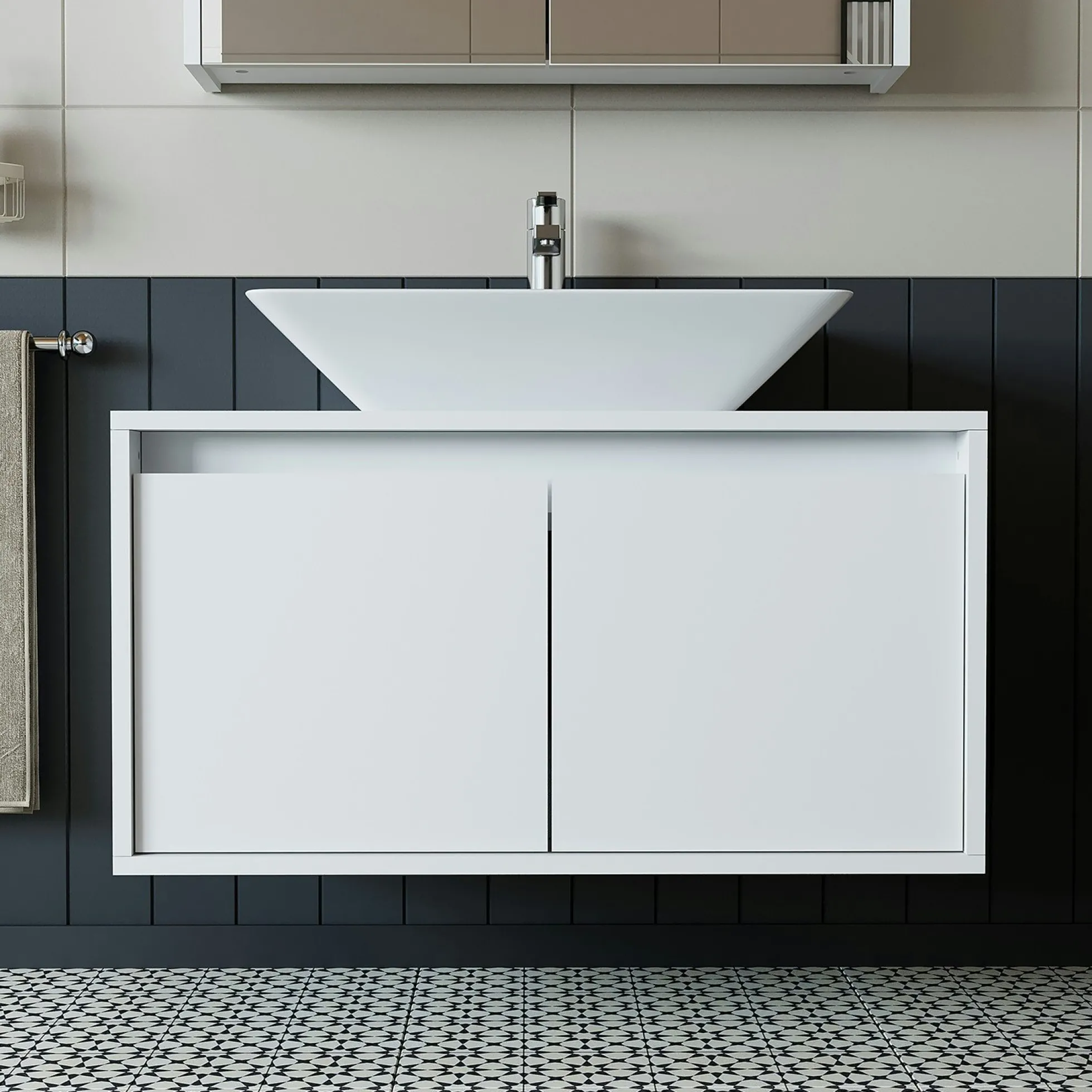 Meuble vasque suspendu blanc 2 portes VIVE