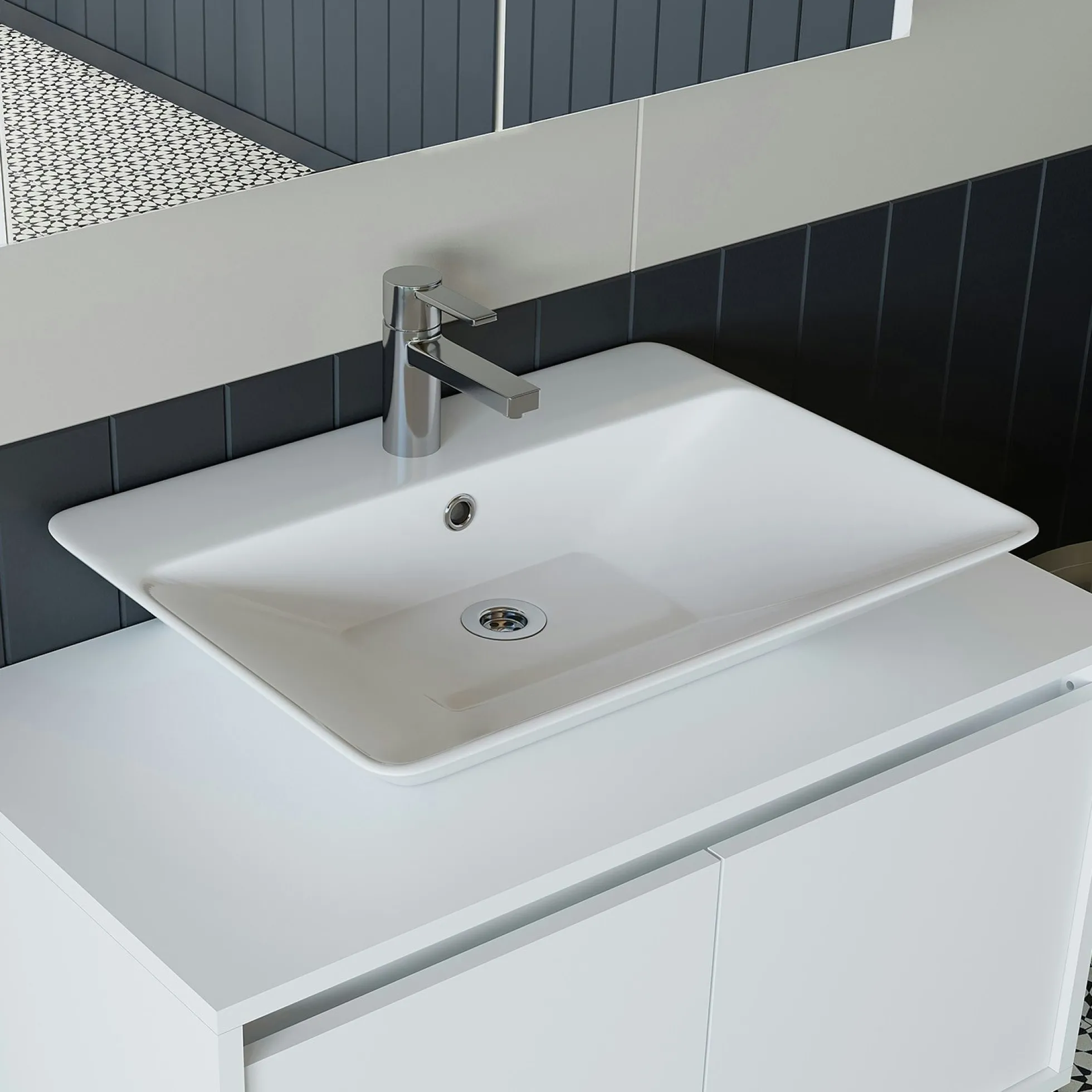 Meuble vasque suspendu blanc 2 portes VIVE