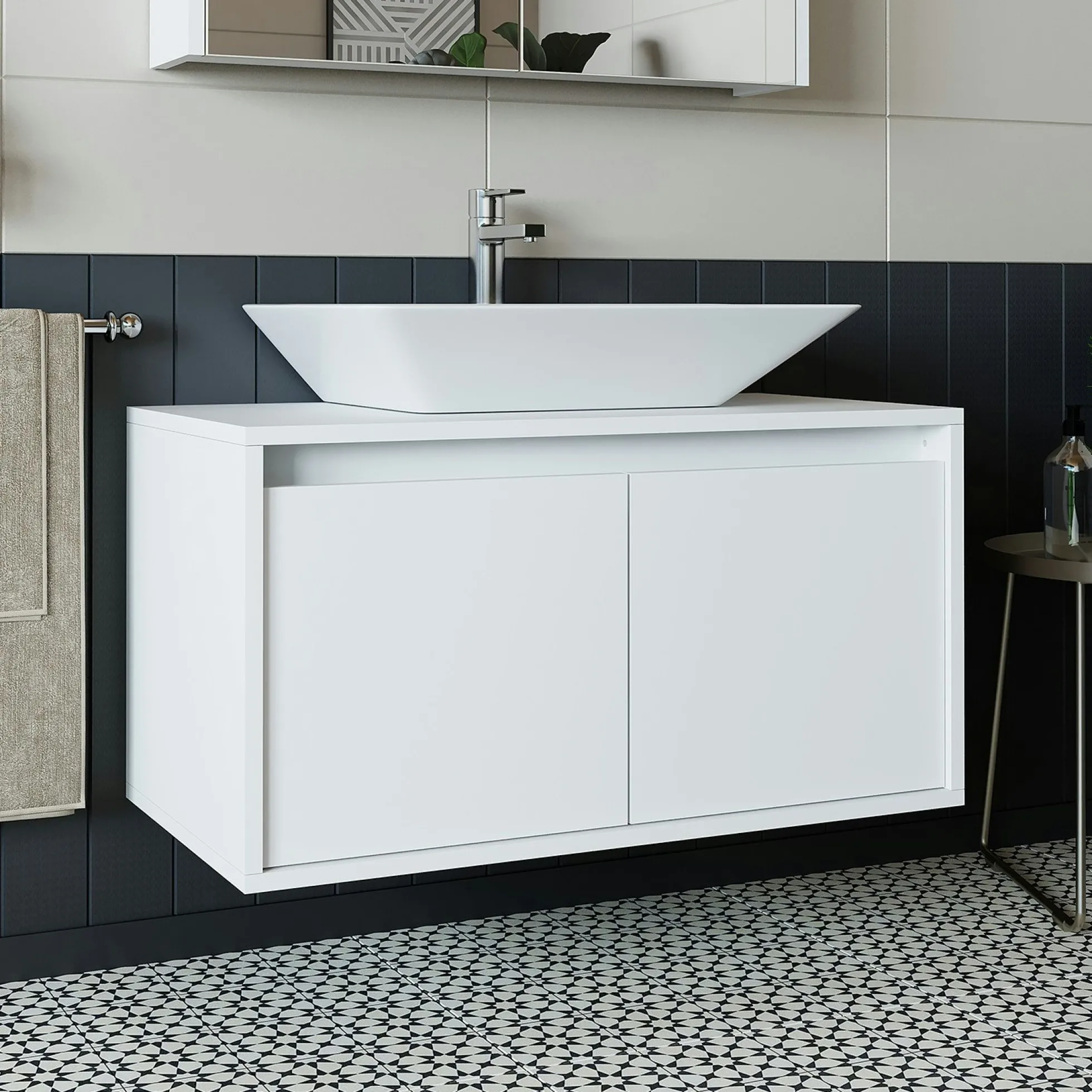 Meuble vasque suspendu blanc 2 portes VIVE
