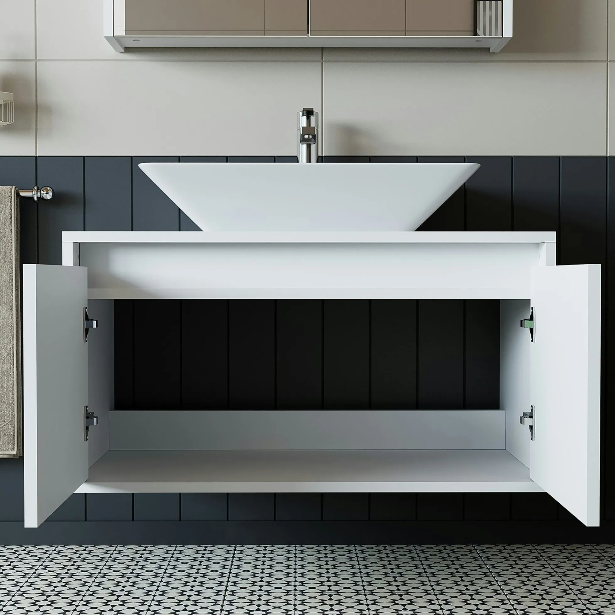 Meuble vasque suspendu blanc 2 portes VIVE