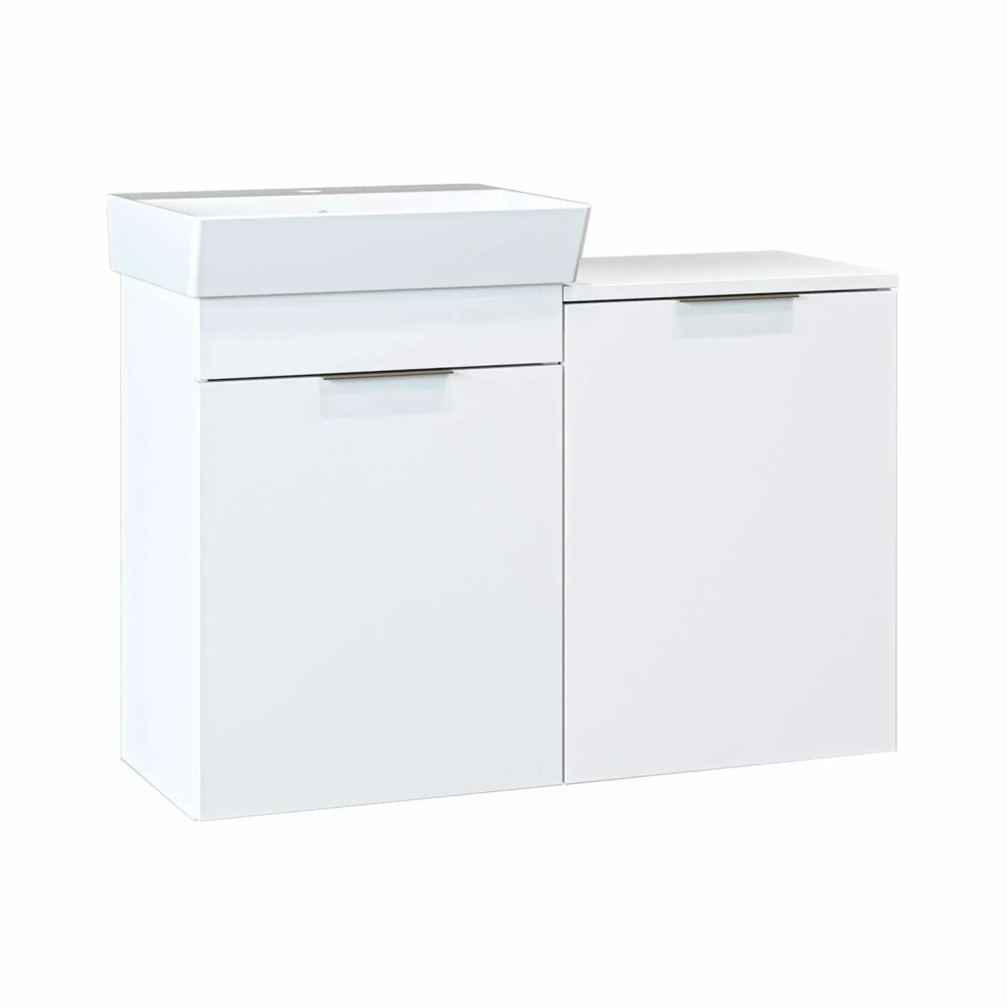 Meuble vasque suspendu blanc avec panier à linge NESSA