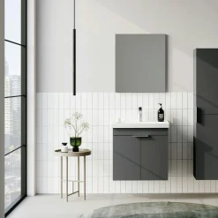 Meuble vasque suspendu 60 cm anthracite 2 portes NEA