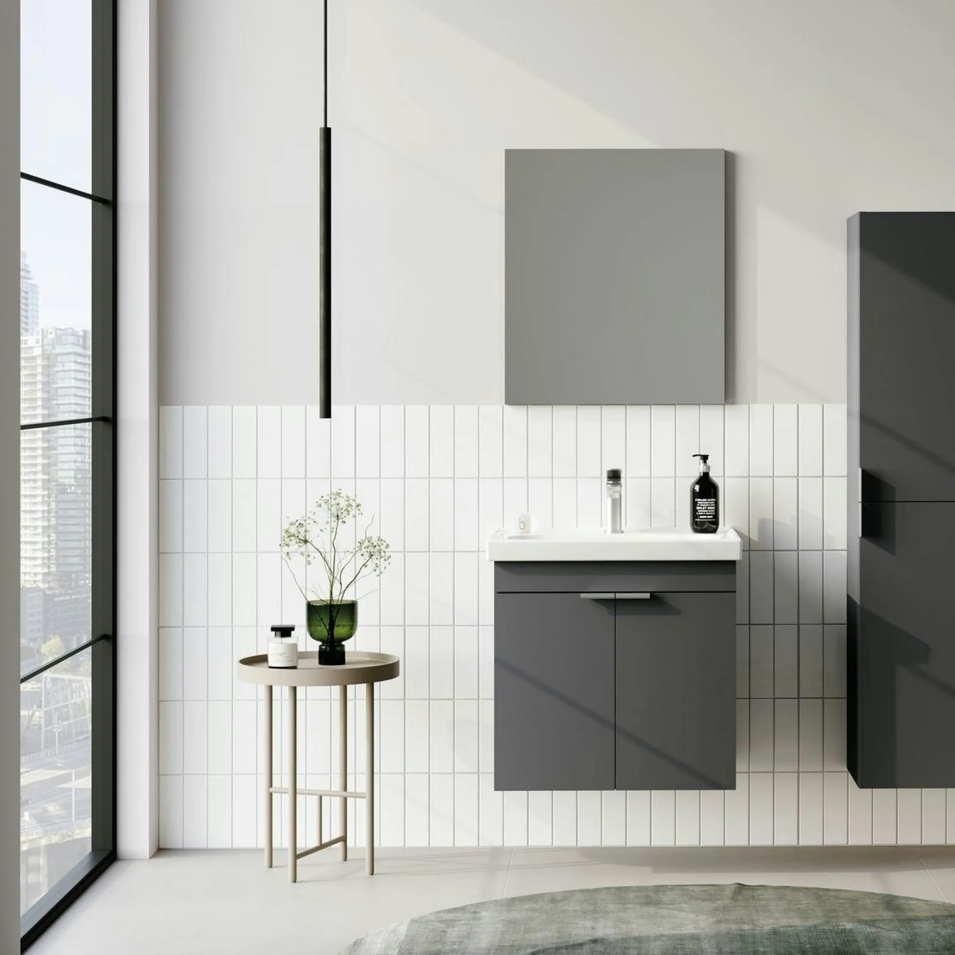 Meuble vasque suspendu 60 cm anthracite 2 portes NEA