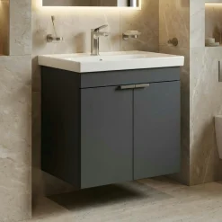 Meuble vasque suspendu 60 cm anthracite 2 portes NEA