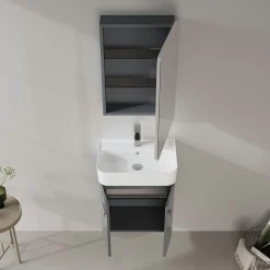 Meuble vasque suspendu 55 cm anthracite 2 portes DRIF