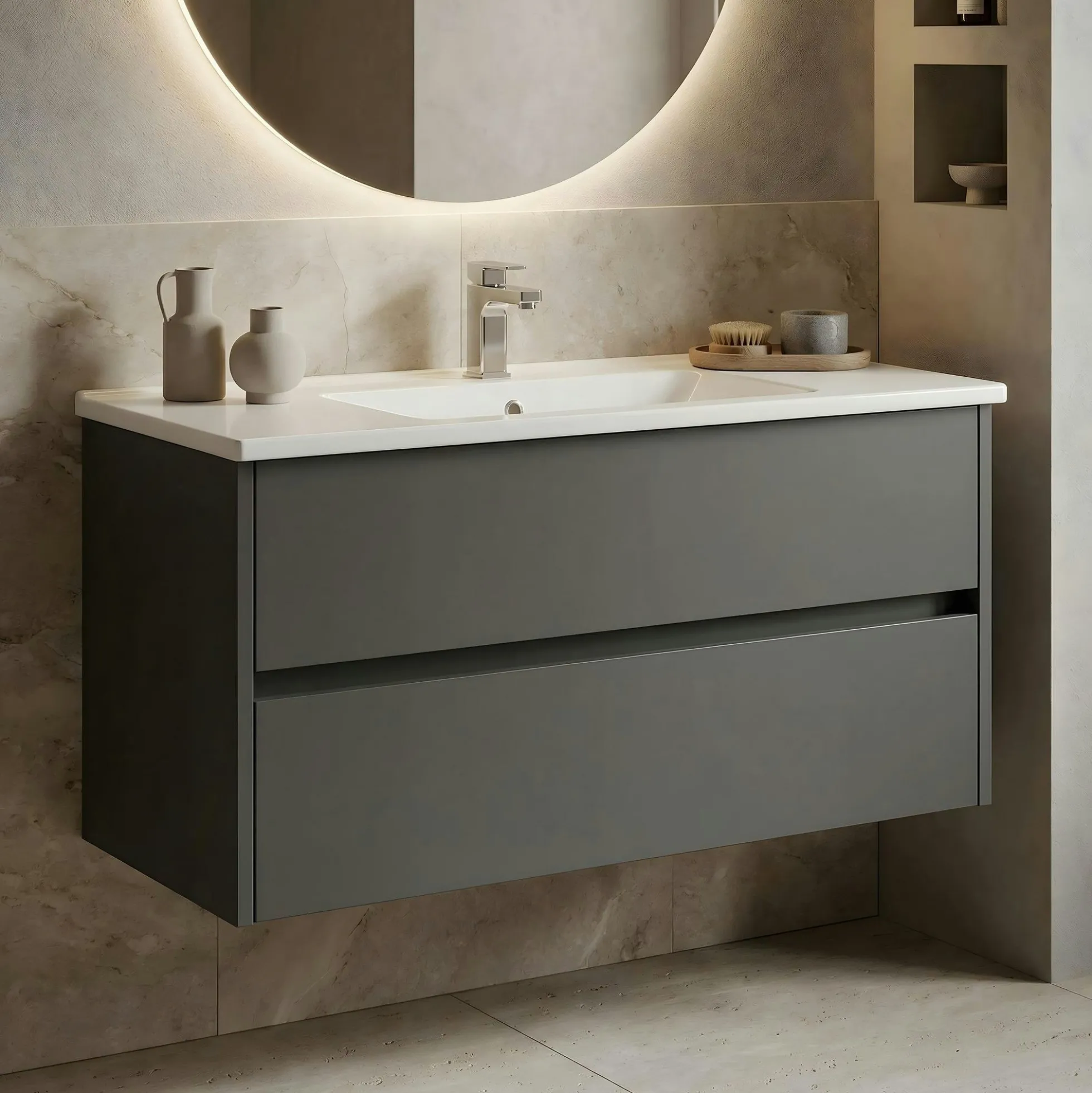 Meuble vasque suspendu 100 cm anthracite 2 tiroirs NAÏA