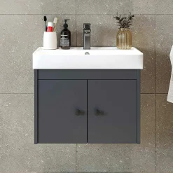 Meuble vasque suspendu 60 cm anthracite 2 portes JUSA