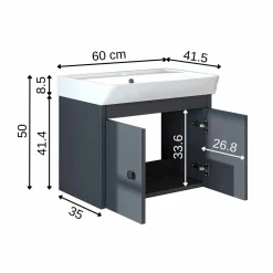 Meuble vasque suspendu 60 cm anthracite 2 portes JUSA