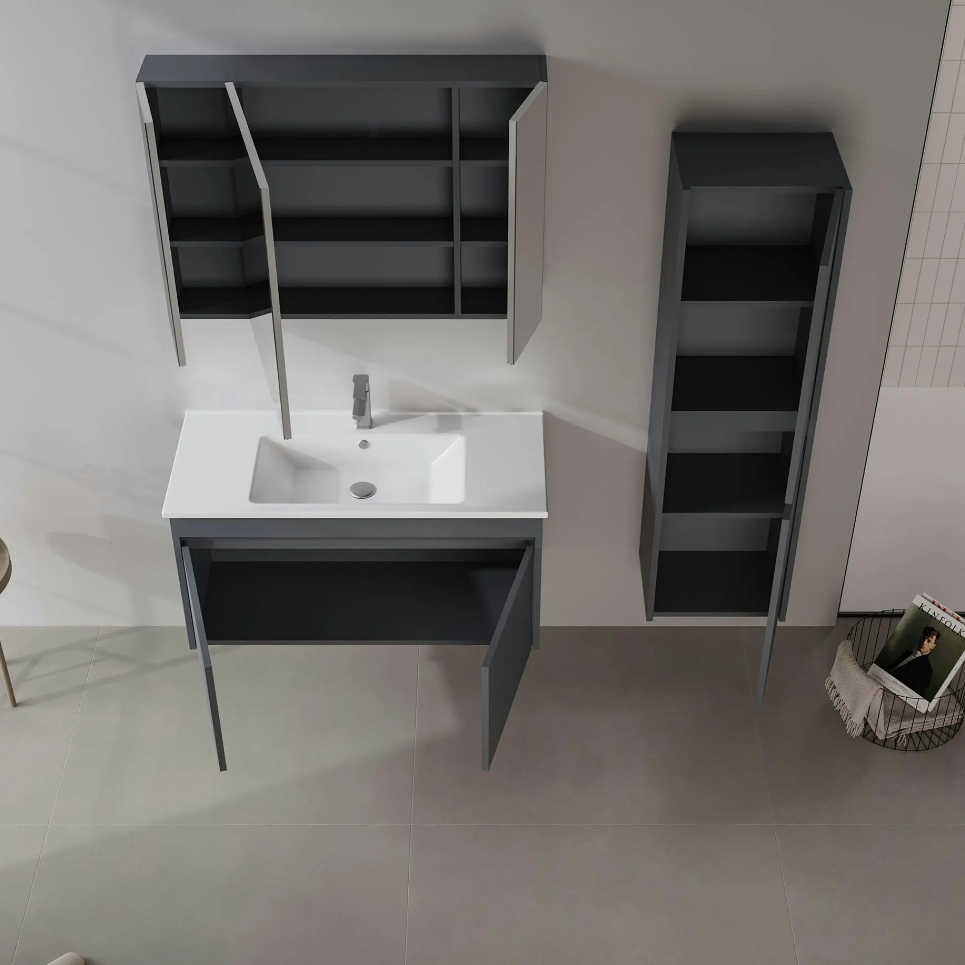Meuble vasque suspendu 100 cm anthracite 2 portes MOANA