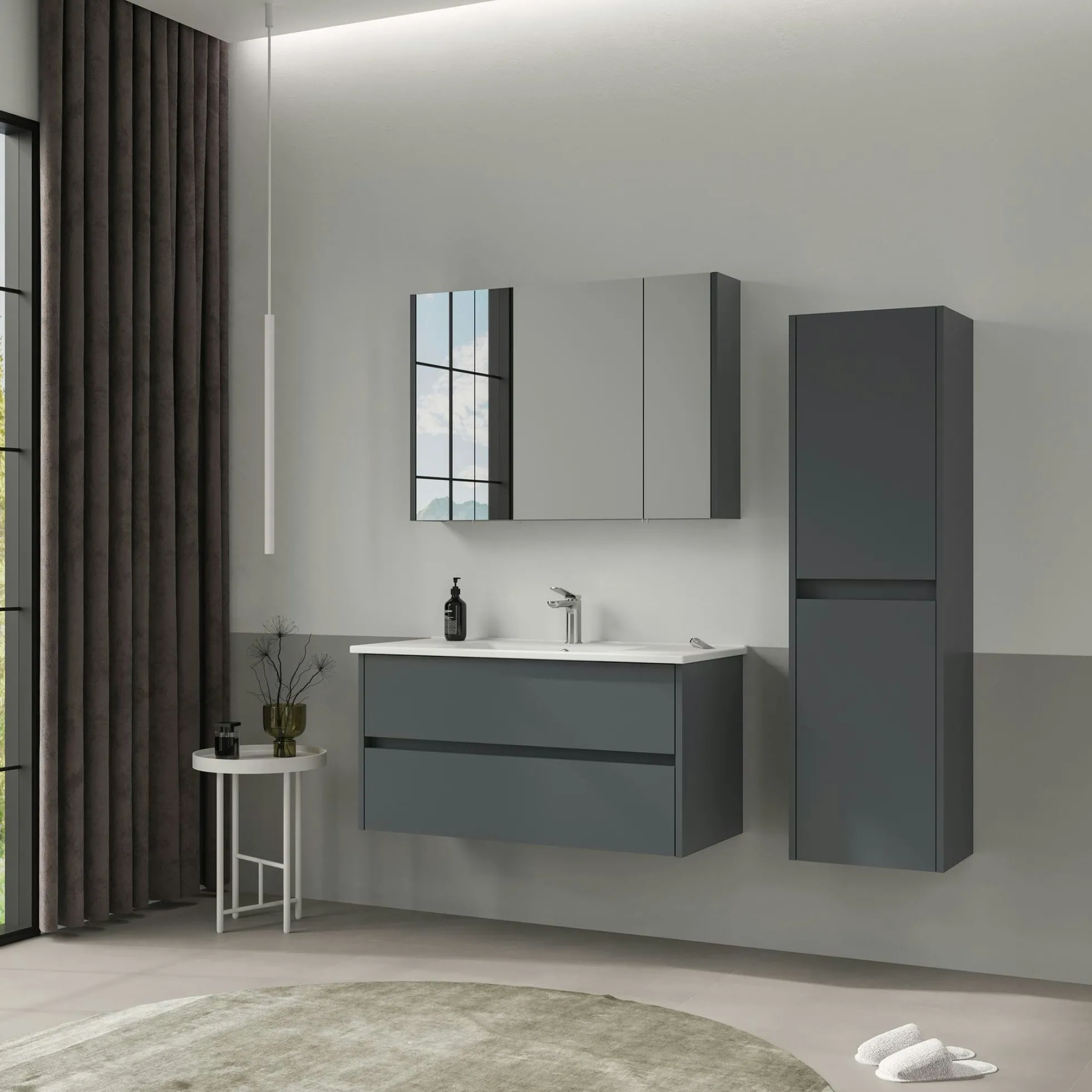 Meuble vasque suspendu 100 cm anthracite 2 tiroirs MOANA