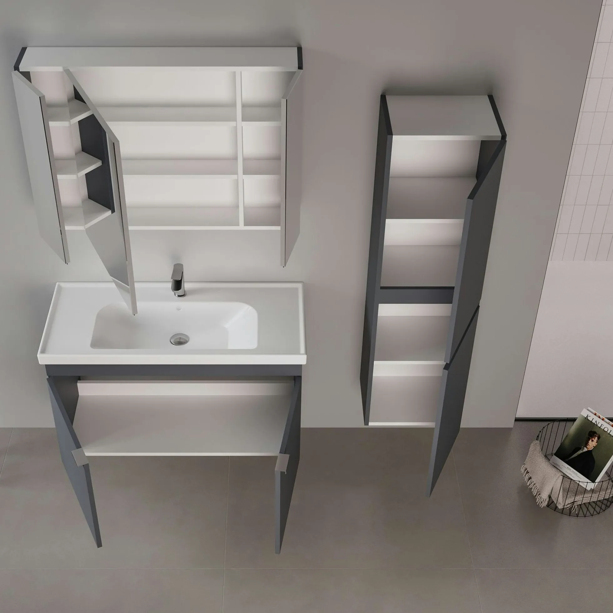 Meuble vasque suspendu 100 cm anthracite 2 portes NEA