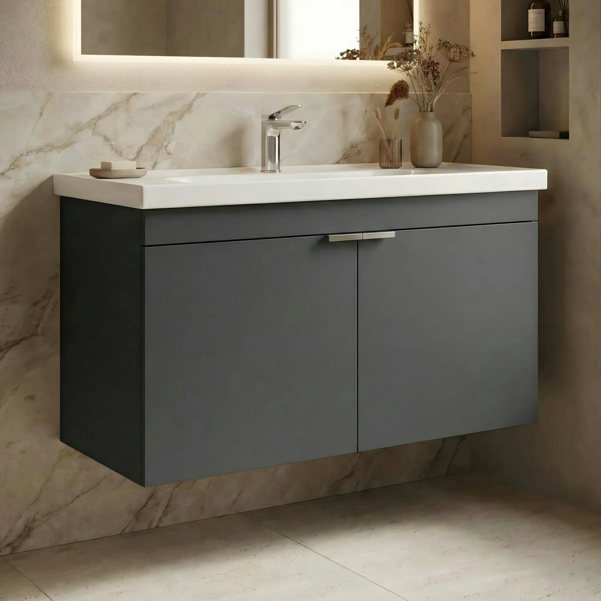 Meuble vasque suspendu 100 cm anthracite 2 portes NEA