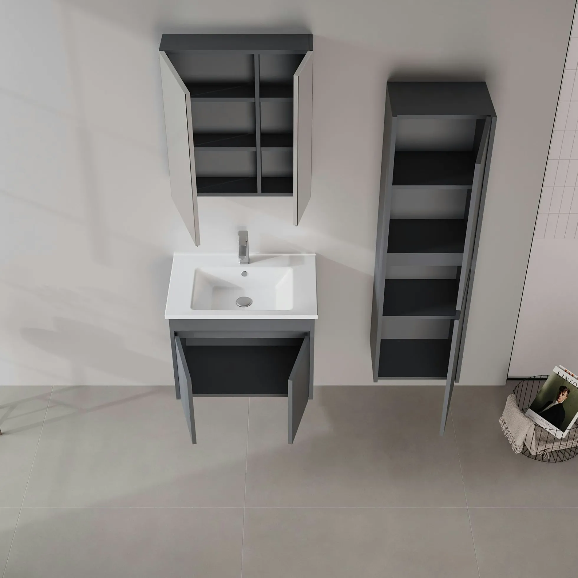Meuble vasque suspendu 65 cm anthracite 2 portes MOANA