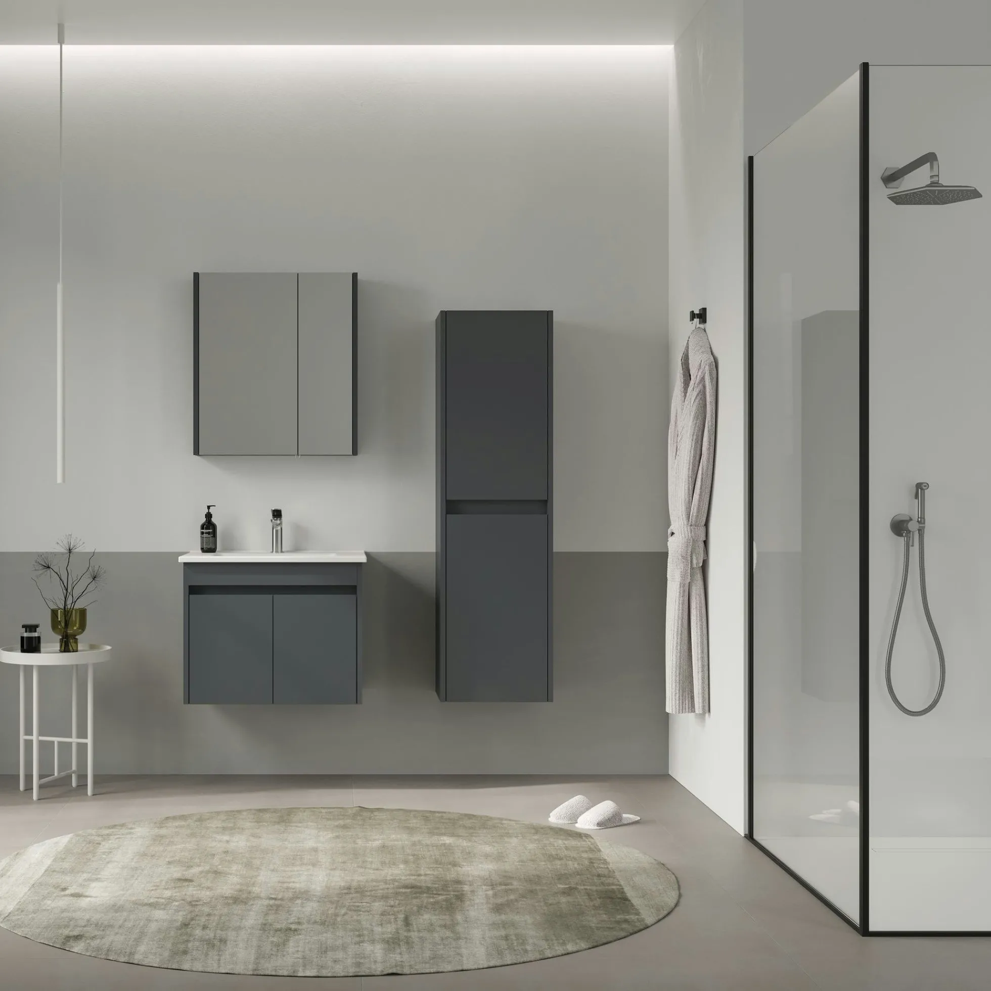 Meuble vasque suspendu 65 cm anthracite 2 portes MOANA