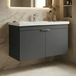 Meuble vasque suspendu 90 cm anthracite 2 portes NEA