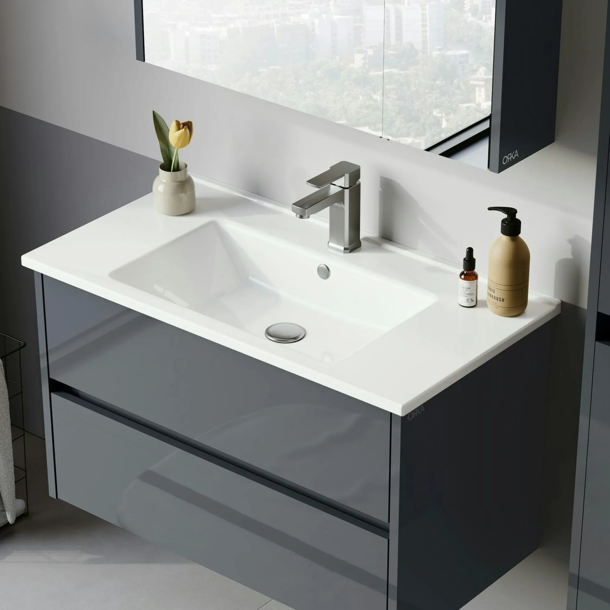 Meuble vasque suspendu 85 cm anthracite 2 tiroirs NAÏA
