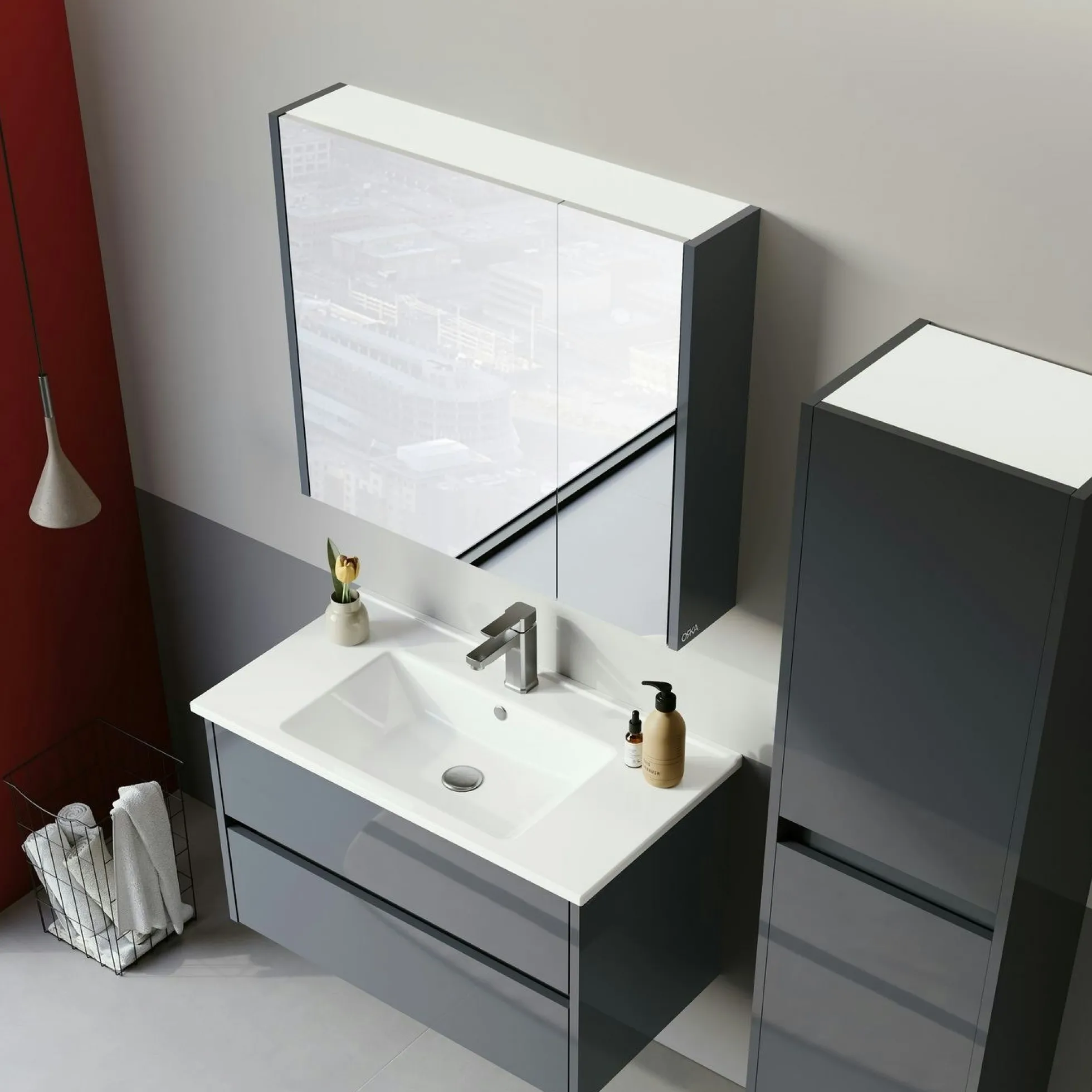 Meuble vasque suspendu 85 cm anthracite 2 tiroirs NAÏA