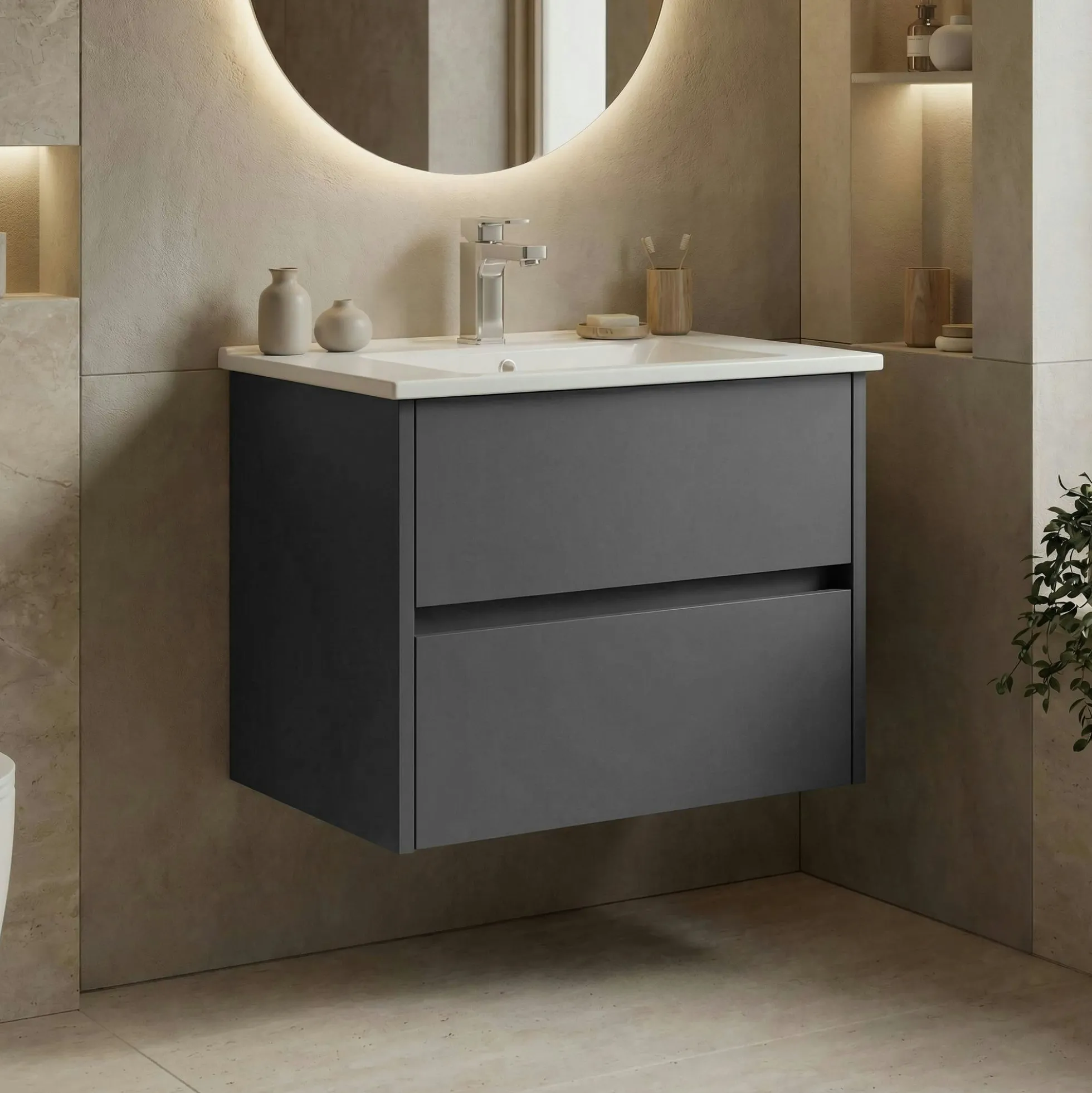 Meuble vasque suspendu 65 cm anthracite 2 tiroirs MOANA