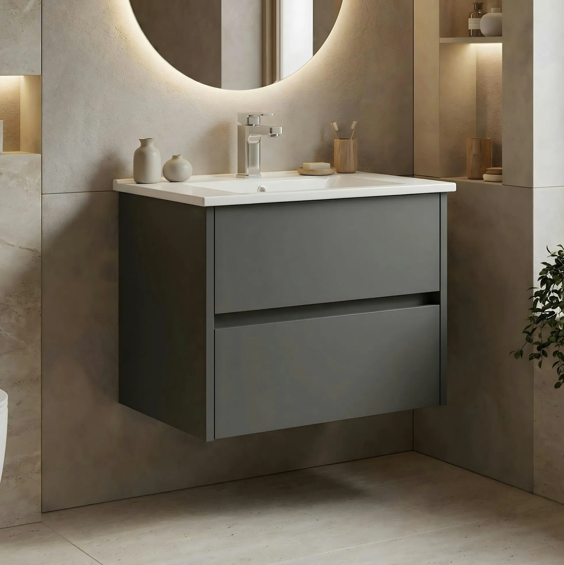 Meuble vasque suspendu 65 cm anthracite 2 tiroirs NAÏA