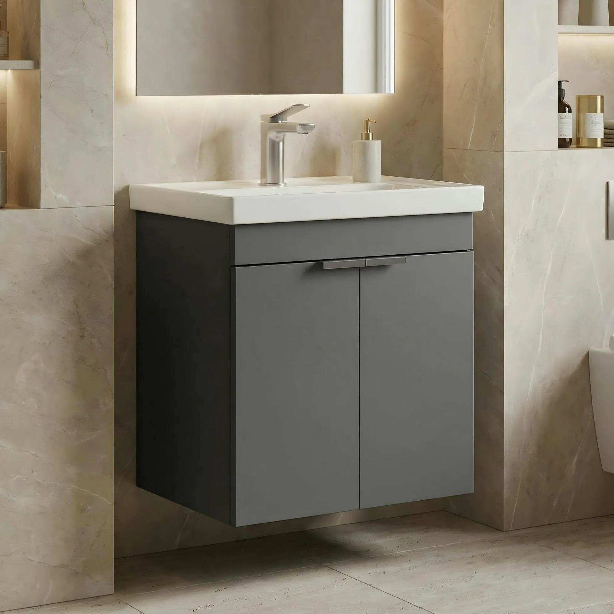 Meuble vasque suspendu 50 cm anthracite 2 portes NEA
