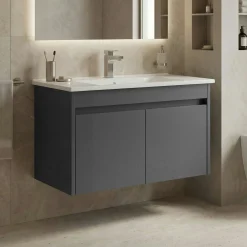 Meuble vasque suspendu 85 cm anthracite 2 portes MOANA